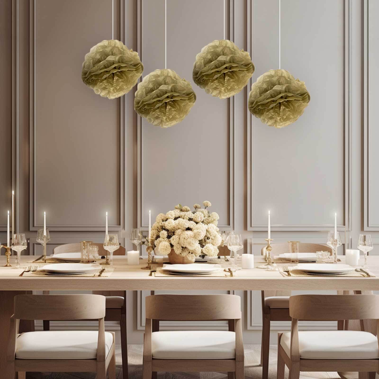 6 Pack 8" Gold Tissue Paper Pom Poms Flower Balls, Ceiling Wall Hanging Decorations