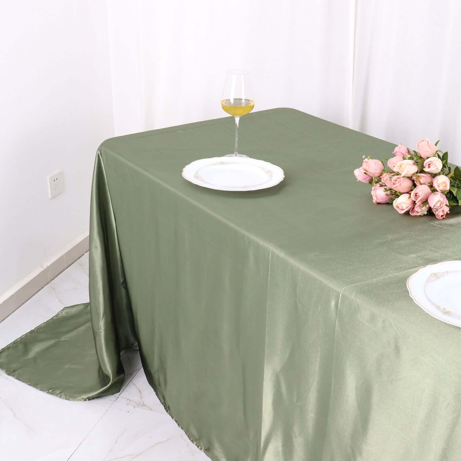 Satin Rectangular 90"x132" Tablecloth Dusty Sage Green - Seamless Table Cover