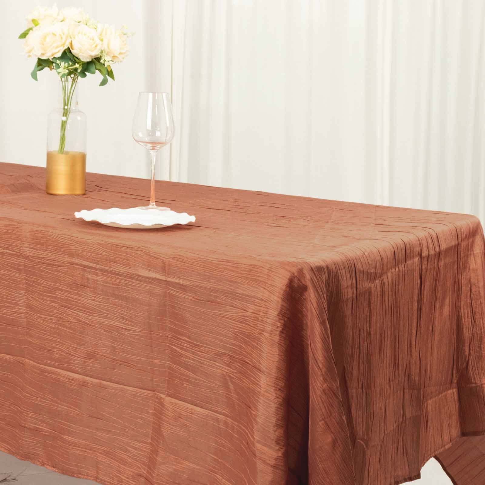 Taffeta 60"x102" Rectangle Tablecloth Terracotta (Rust) - Accordion Crinkle Table Cover