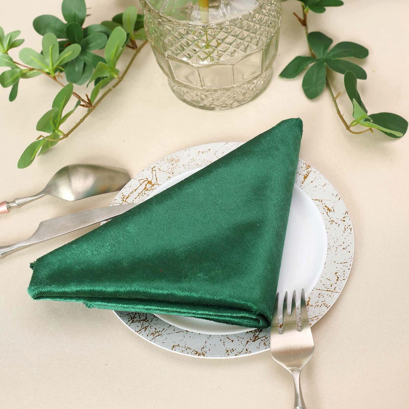 5 Pack Premium Velvet 20"x20" Napkins Hunter Emerald Green - Soft Sheen Finish Cloth Napkins