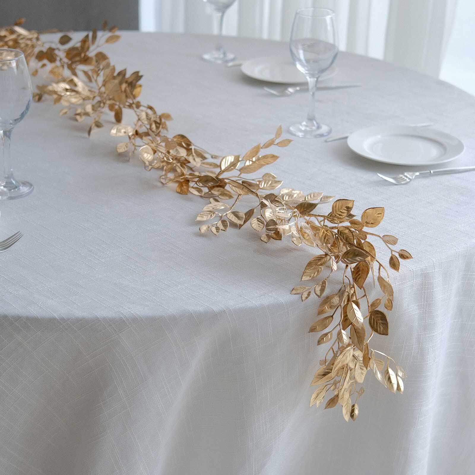 Artificial Magnolia Leaf Table Garland Metallic Gold - Decorative DIY Craft Hanging Vine Wreath 6ft