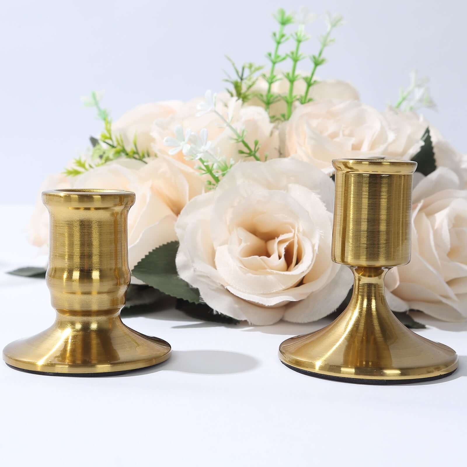 Set of 4 Metal Taper Candle Holders Vintage Gold with Sturdy Round Base - Traditional Pillar Candlestick Holders 2.5", 3"