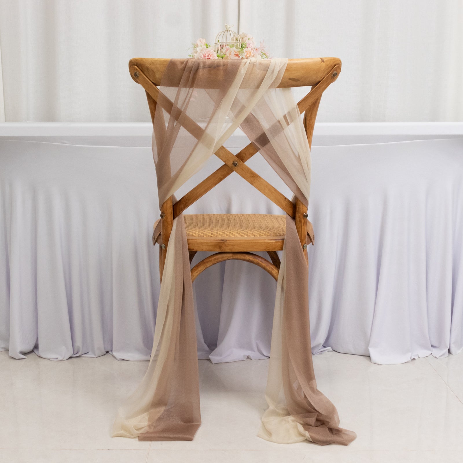 20-Pack Sheer Chair Drape Decor in Taupe and Beige – 9ft Shimmer Sash, Wrinkle-Free