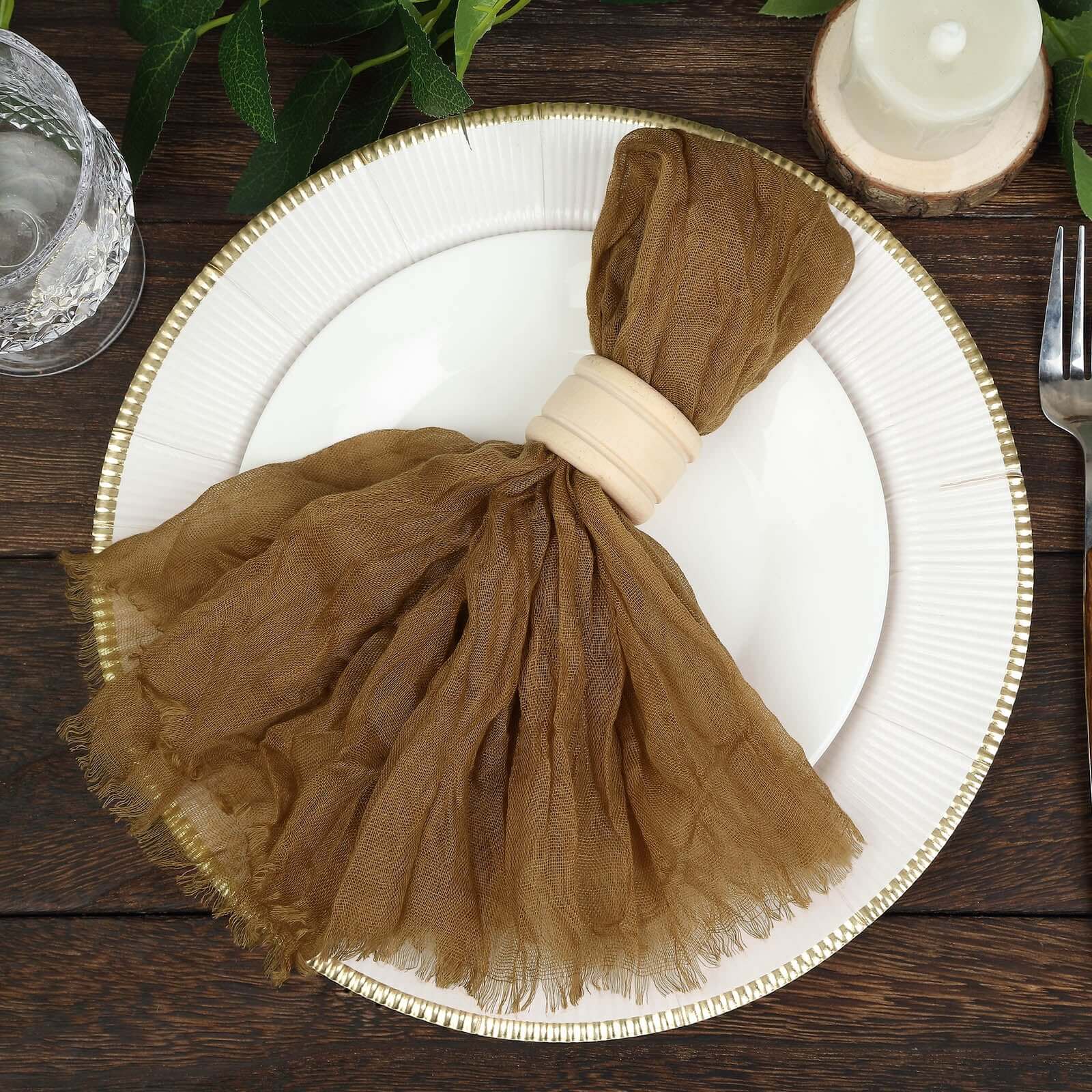 5 Pack Gauze Cheesecloth 24"x19" Napkins Taupe Reusable Dinner Napkins