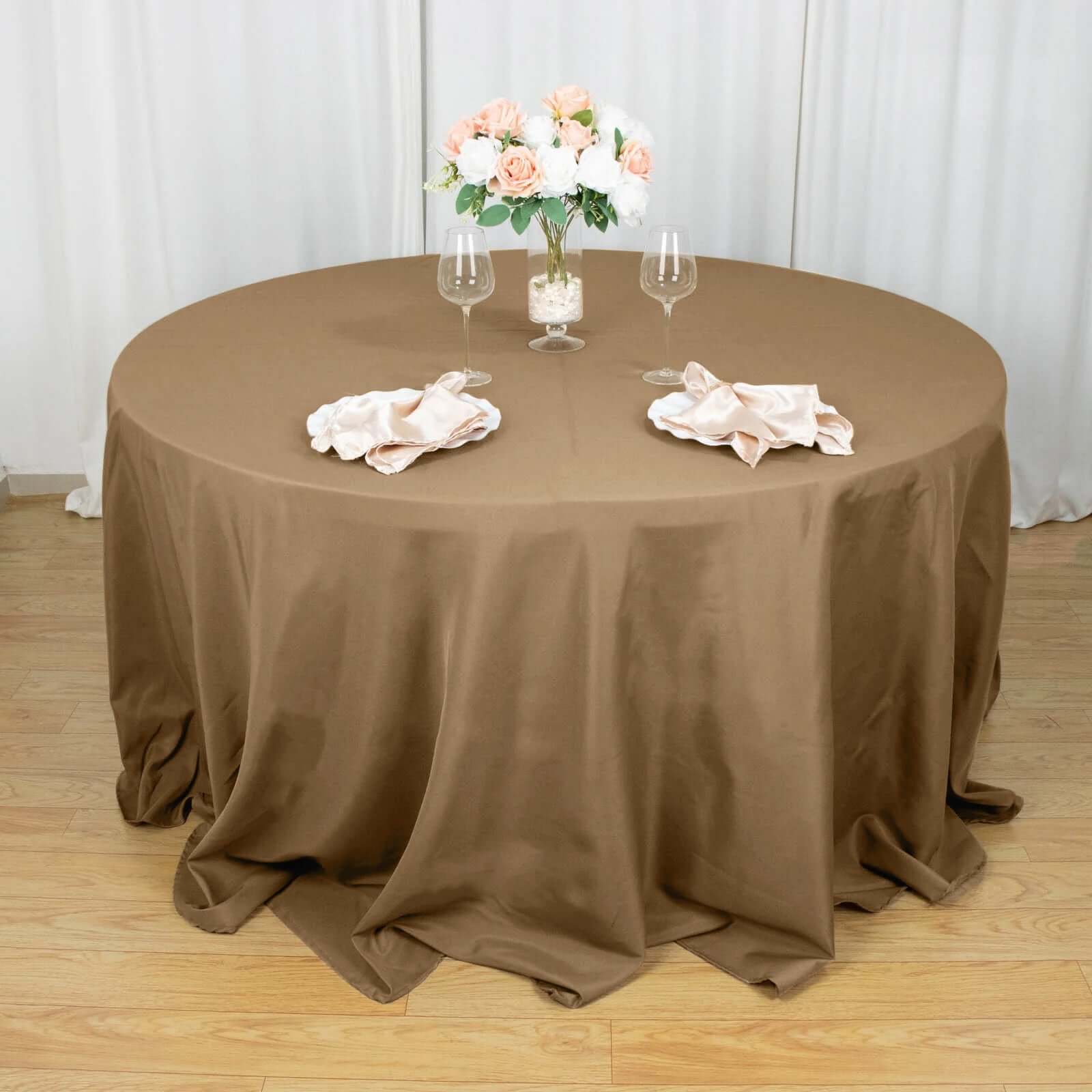 Polyester 132" Round Tablecloth Taupe - Seamless Chic Table Cover