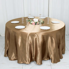 Satin 120" Round Tablecloth Taupe - Stylish Seamless Table Cover