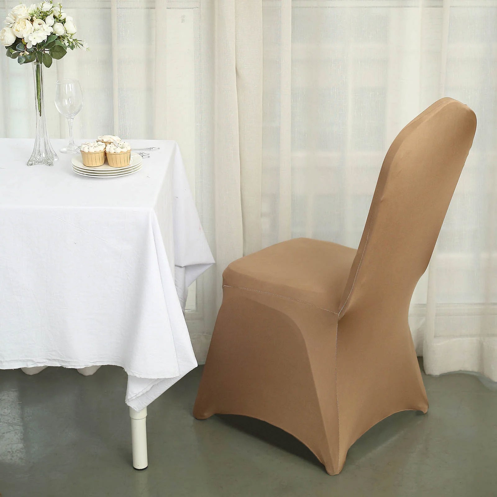 10 Pack Spandex Chair Covers for Banquet Chairs Taupe - Durable Reusable Stretch Slip-On Covers