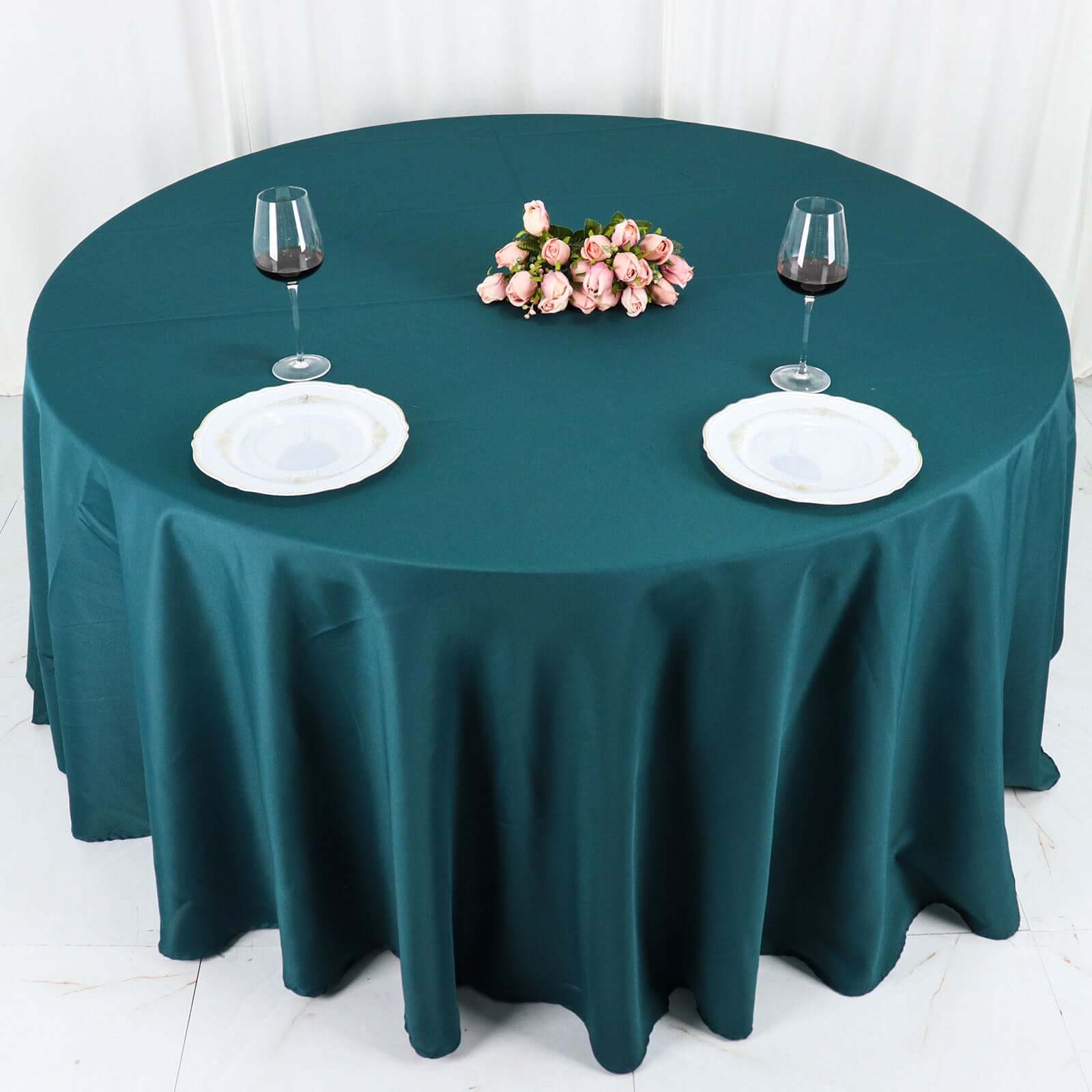 Polyester 120" Round Tablecloth Peacock Teal - Seamless Wrinkle-Resistant Table Cover