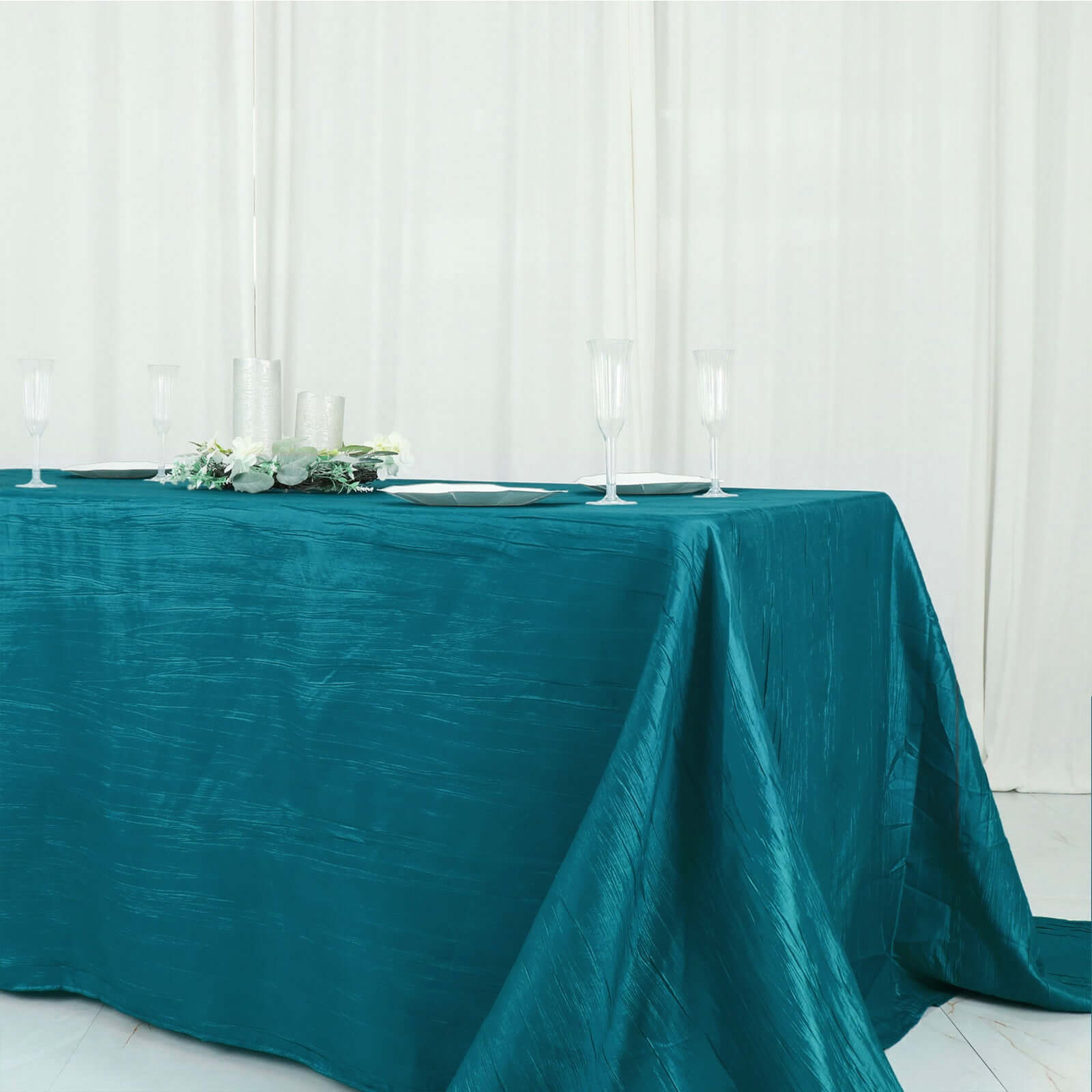 Taffeta 90"x132" Rectangle Tablecloth Teal - Seamless Accordion Crinkle Table Cover