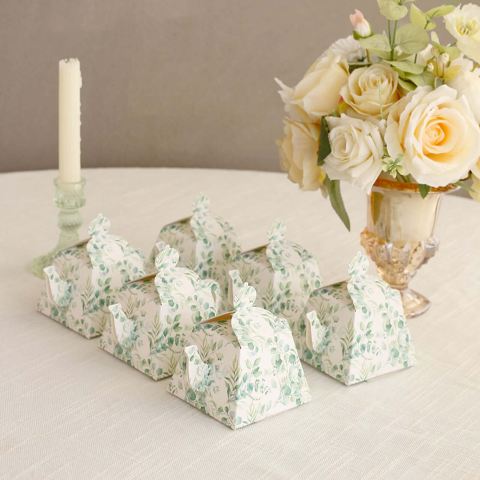 25 Pack Eucalyptus Greenery Mini Teapot Party Favor Boxes, Tea Time Gift Boxes - 5"x4"