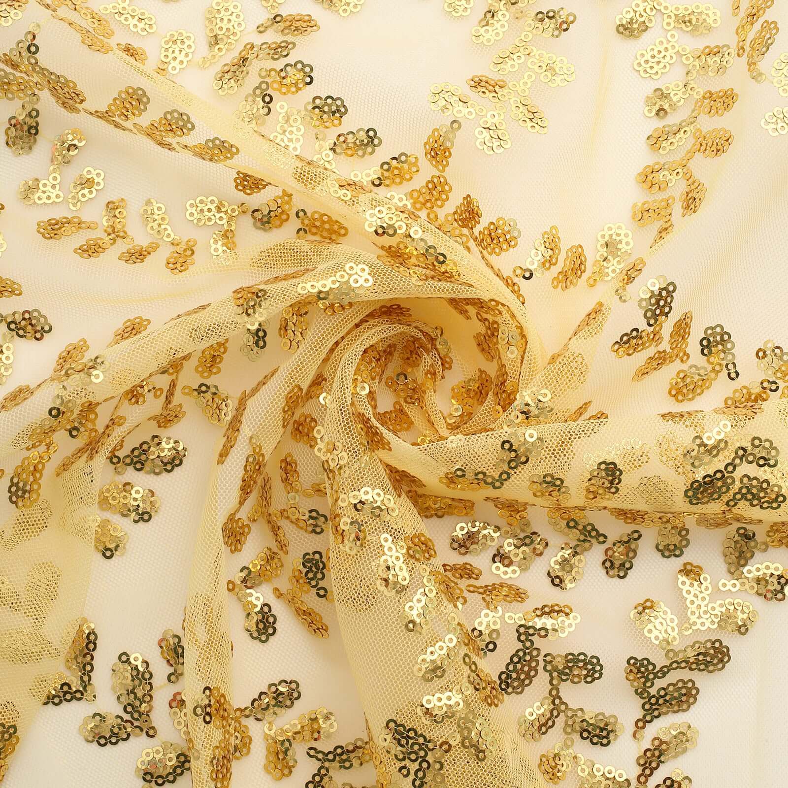 Sequin Tulle 20"x20" Napkin Gold Embroidered Leaf Vine Pattern - Shimmering Event Decor