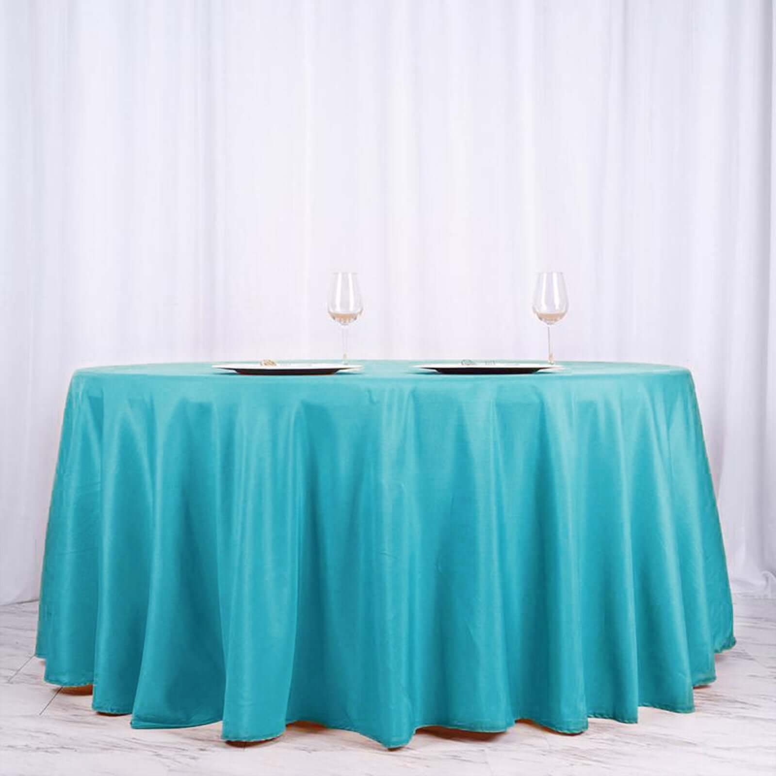Polyester 120" Round Tablecloth Turquoise - Seamless Wrinkle-Resistant Table Cover