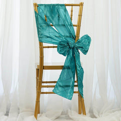 5 Pack Taffeta Chair Sashes Turquoise Pintuck Pattern with Smooth Metallic Finish 7"x106"