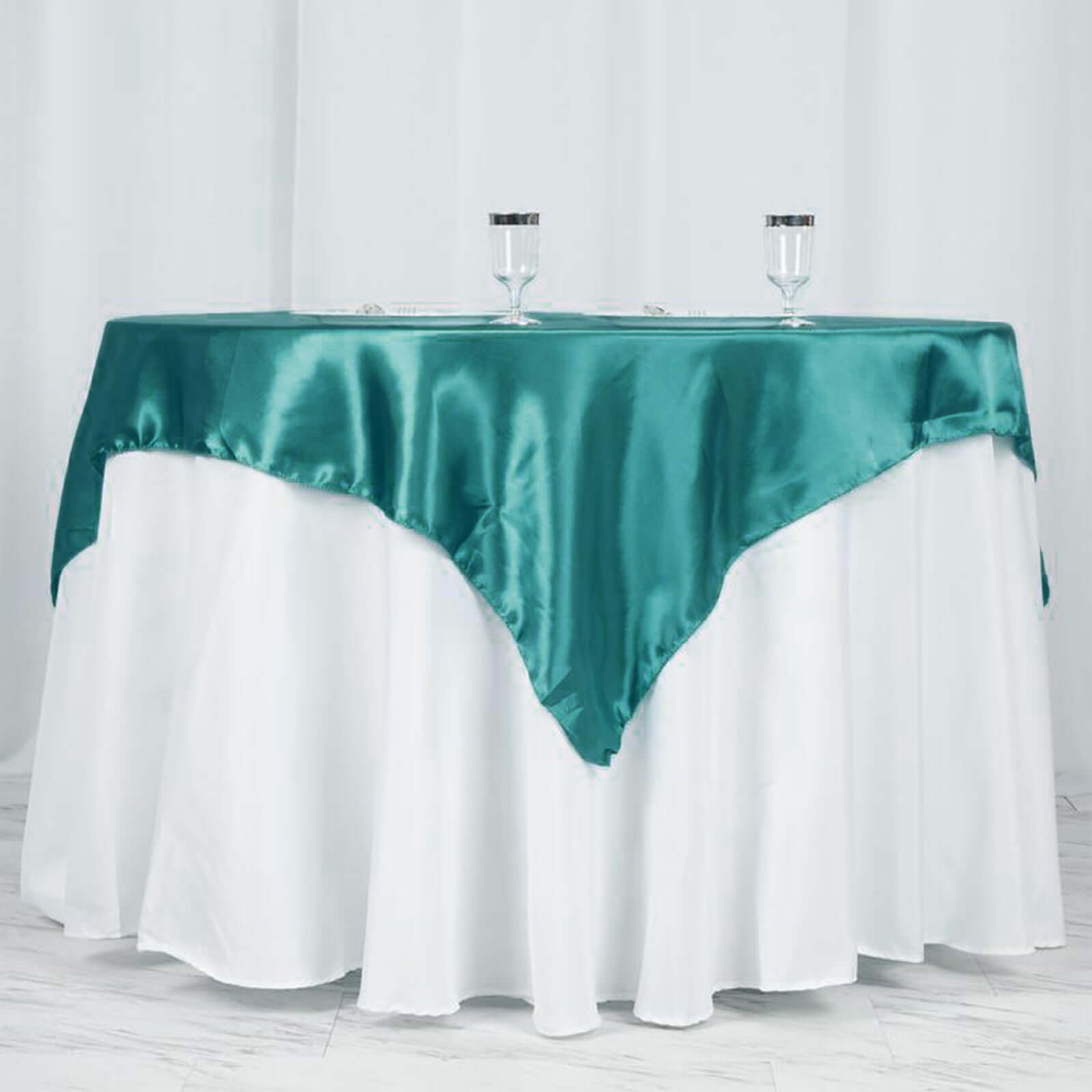 Satin 60"x60" Table Overlay Square Tablecloth Turquoise - Smooth Silky Touch Table Cover