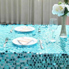 Sequin 90"x132" Rectangle Tablecloth Turquoise - Seamless Big Payette Table Cover