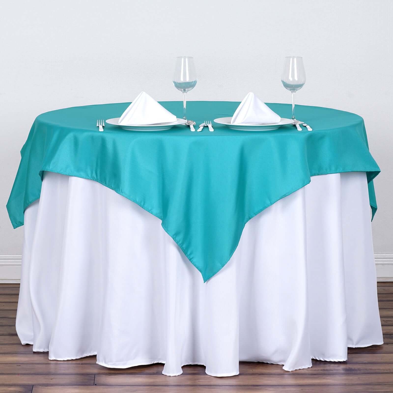 Polyester 54"x54" Table Overlay Square Tablecloth Turquoise - Wrinkle-Resistant & Durable Table Cover