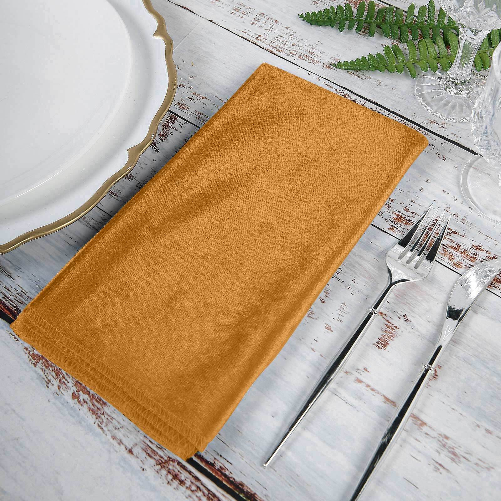 5 Pack Premium Velvet 20"x20" Napkins Gold - Soft Sheen Finish Cloth Napkins for Upscale Gatherings