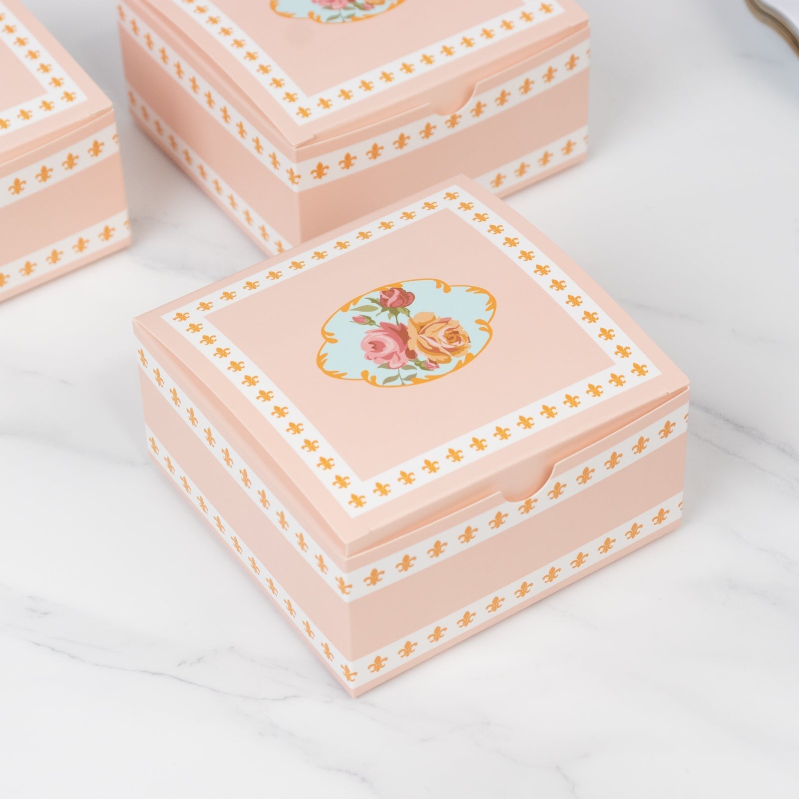25-Pack Gift Boxes Vintage Rose Floral – Dusty Rose Cardstock Favor Boxes for Cookies, Candies, and Mini Keepsakes - 4"x4"x2"