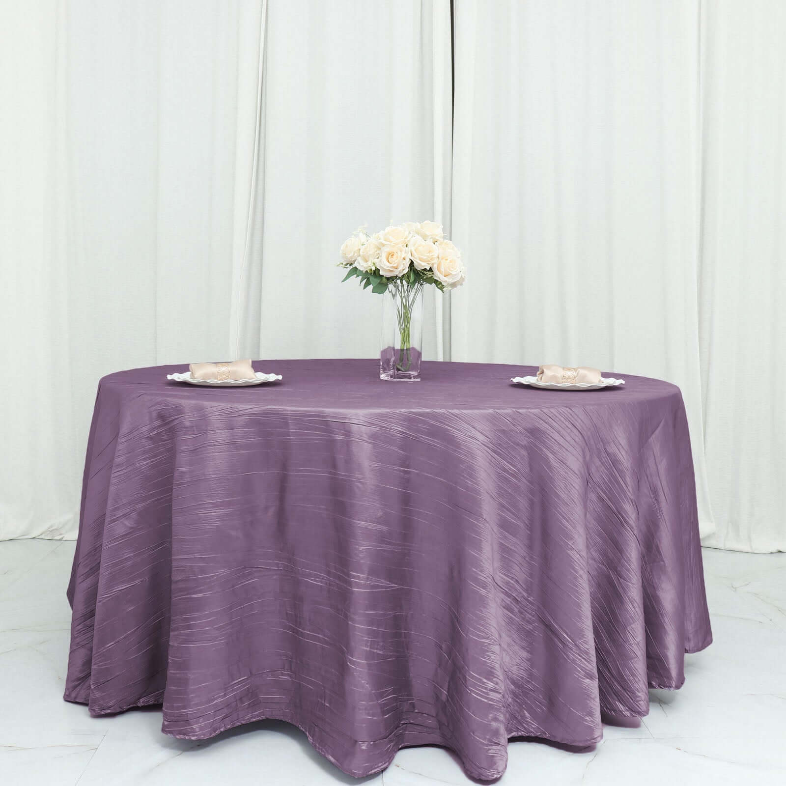 Taffeta 120" Round Tablecloth Violet Amethyst - Seamless Accordion Crinkle Table Cover