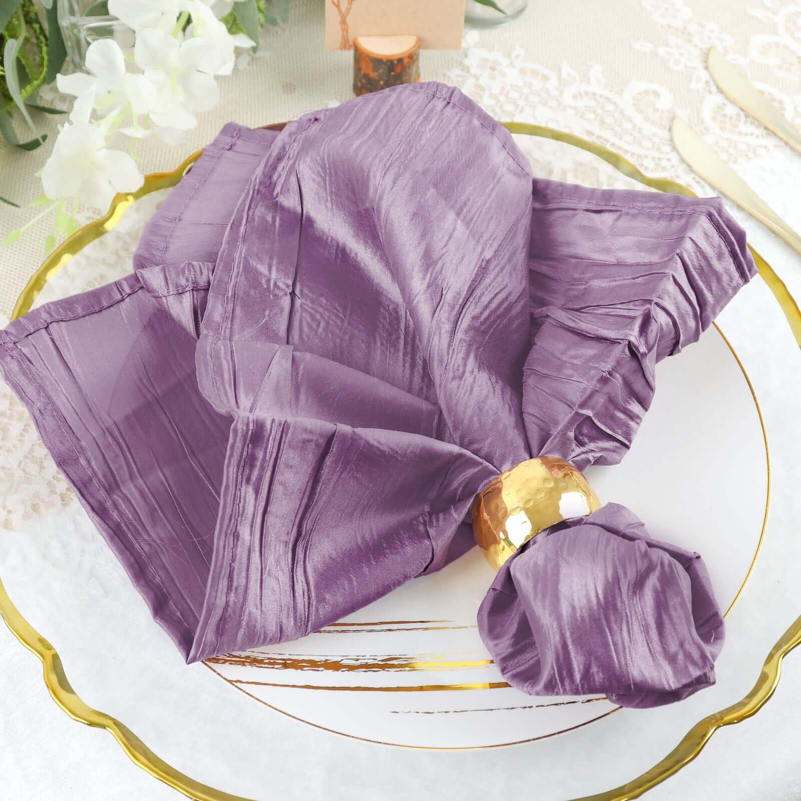 5 Pack Taffeta 20"x20" Napkins Violet Amethyst - Accordion Crinkle Dinner Napkins