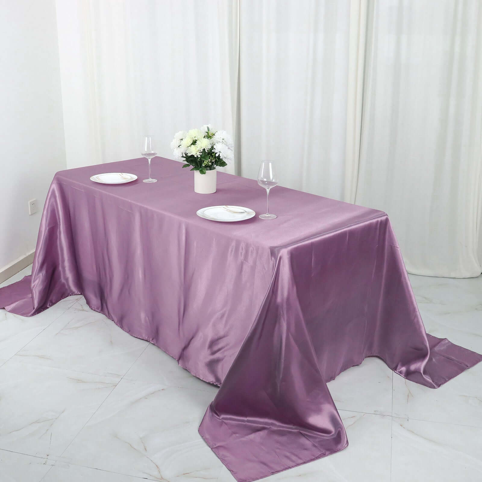 Satin Rectangular 90"x132" Tablecloth Violet Amethyst - Seamless Table Cover