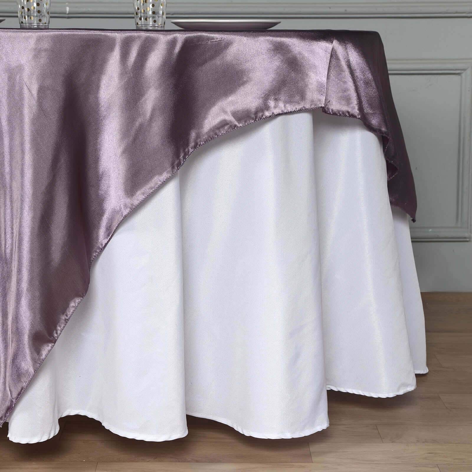 Satin 72"x72" Table Overlay Square Tablecloth Violet Amethyst - Smooth Finish Table Cover