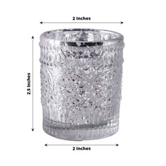 6-Pack Silver Glass Votive Tealight Holders - Stylish Primrose Design for Weddings & Décor