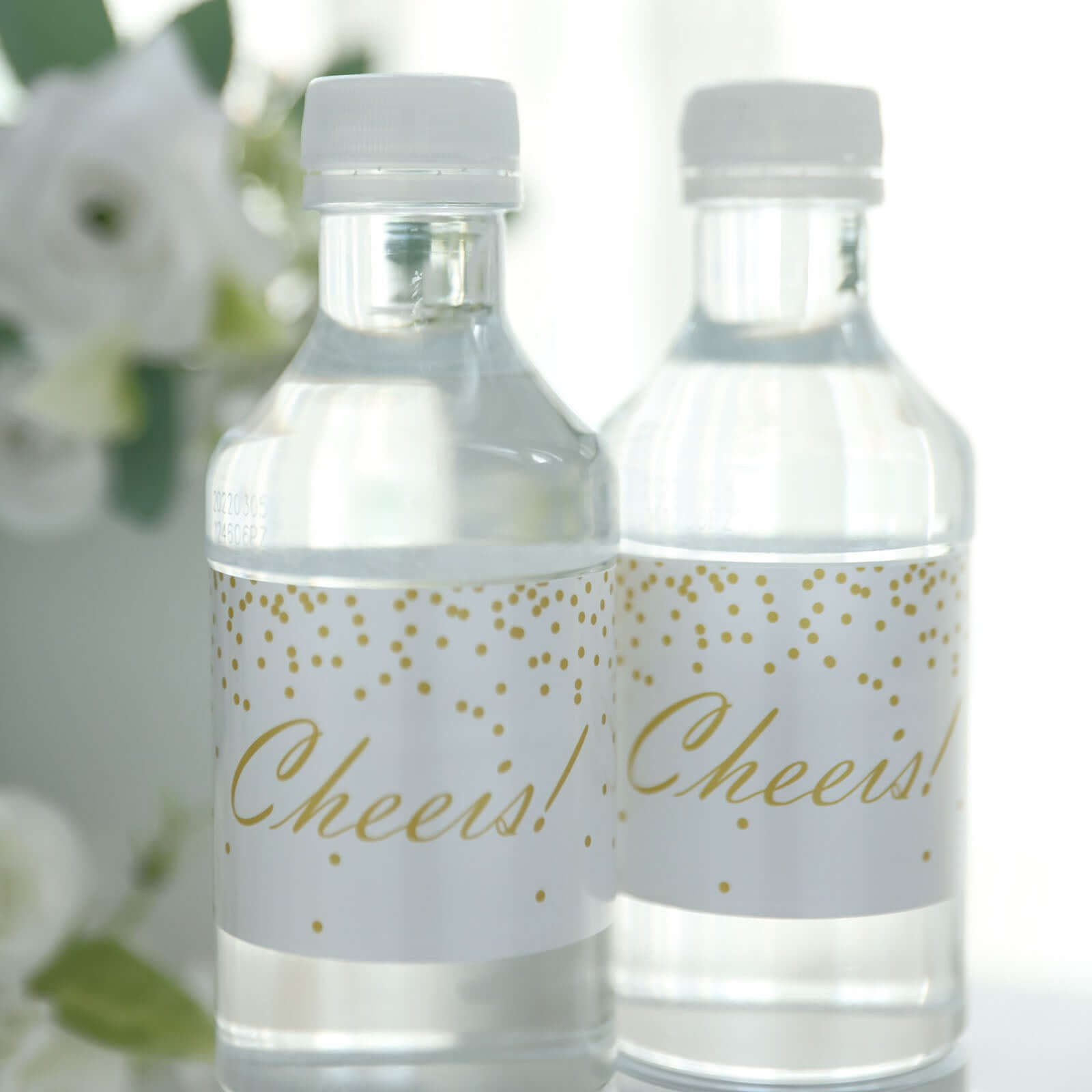 24 Pack White/Gold Water Bottle Labels "Cheers" Wedding Party Waterproof Bottle Stickers