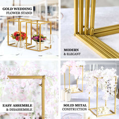 2-Pack Wedding Flower Stand Gold Metal Geometric Column Frame Rectangular - Versatile Floral Pedestal for Sophisticated Arrangements 16"