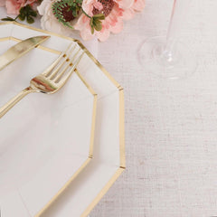 25-Pack Paper 9" Decagon Dinner Plates in White with Gold Foil Rim - Disposable Geometric Party Plates for Modern Weddings & Events