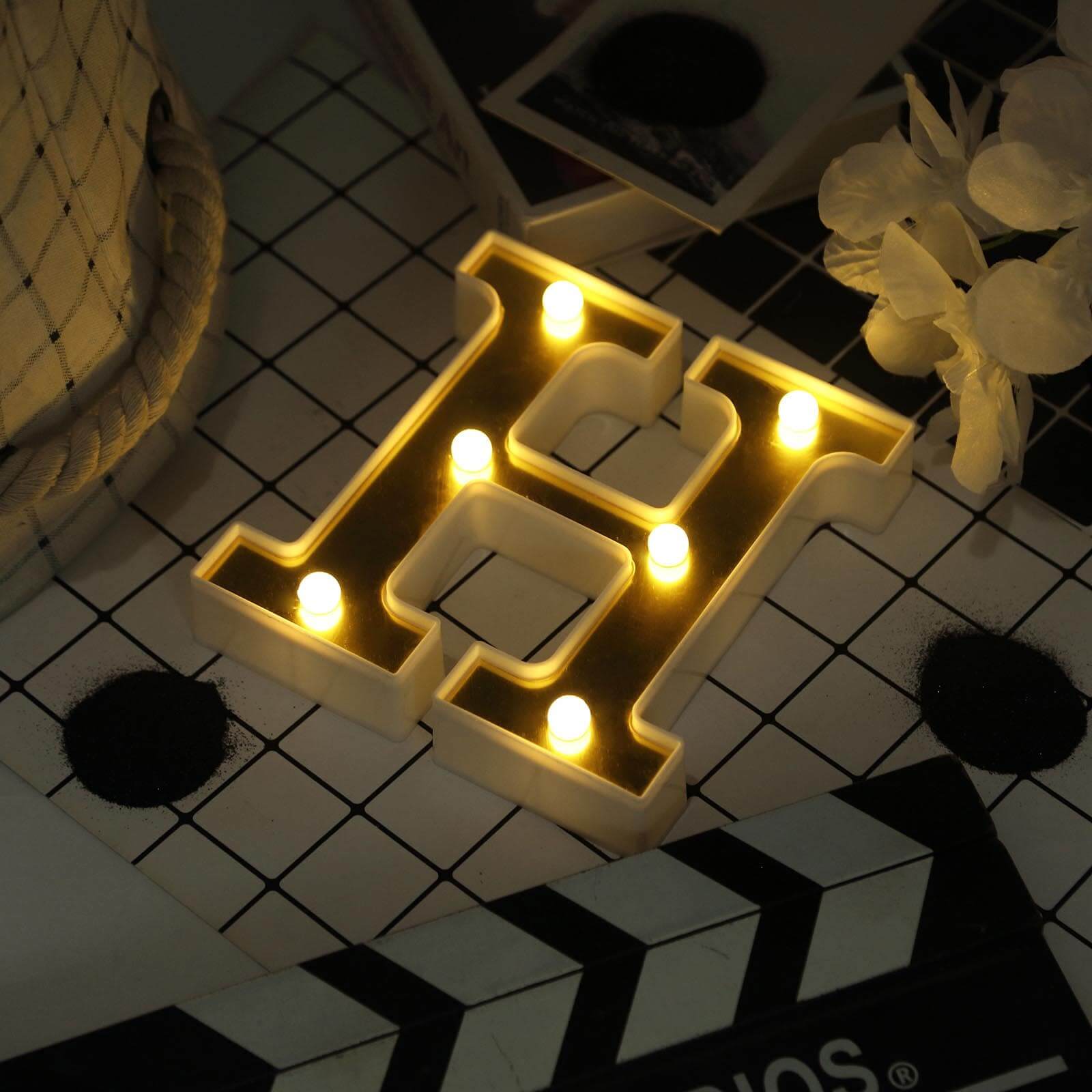 3D Marquee Letter "H" Warm White 6 LED Lights Gold - Chic Light-Up Decor for Events 6"