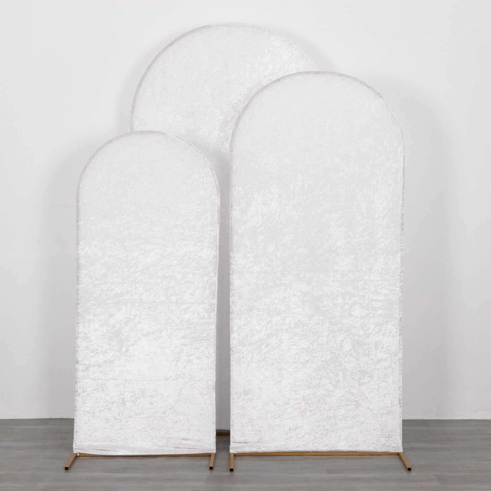 Set of 3 White Crushed Velvet Chiara Backdrop Stand Covers For Round Top Wedding Arches - 5ft, 6ft, 7ft