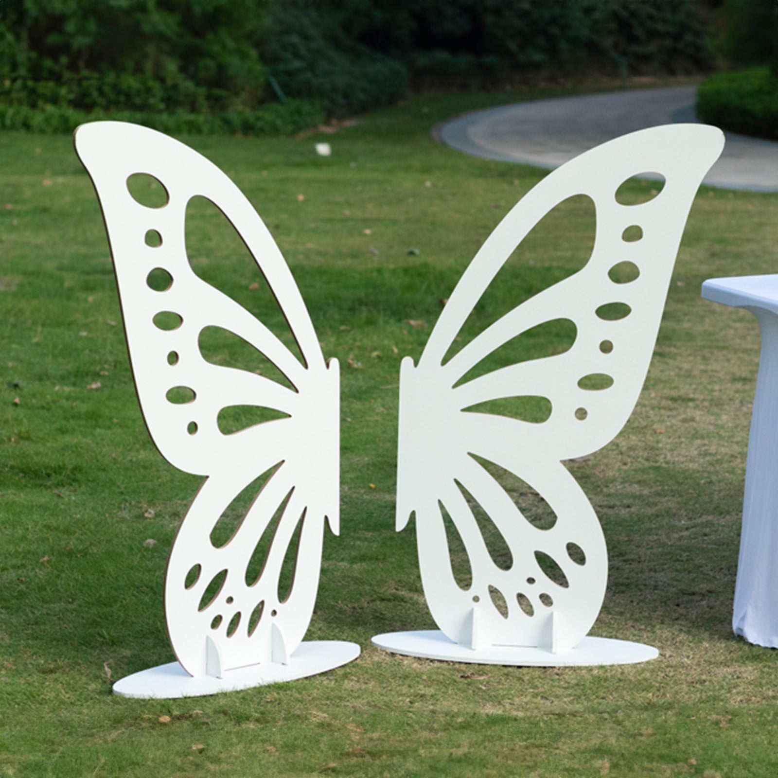 Freestanding Wooden Butterfly Wings Backdrop, Large Butterfly Cut-Out Stand Photo Prop - White, 4.5ftx3.5ft