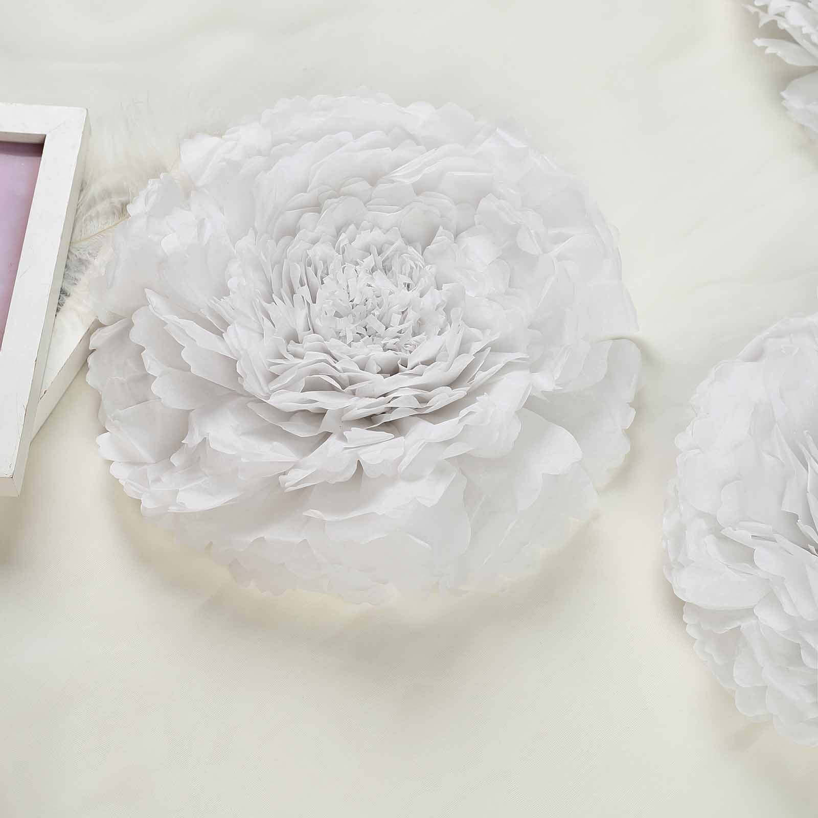 Set of 6 White Carnation 3D Paper Flowers Wall Decor - 7",9",11"