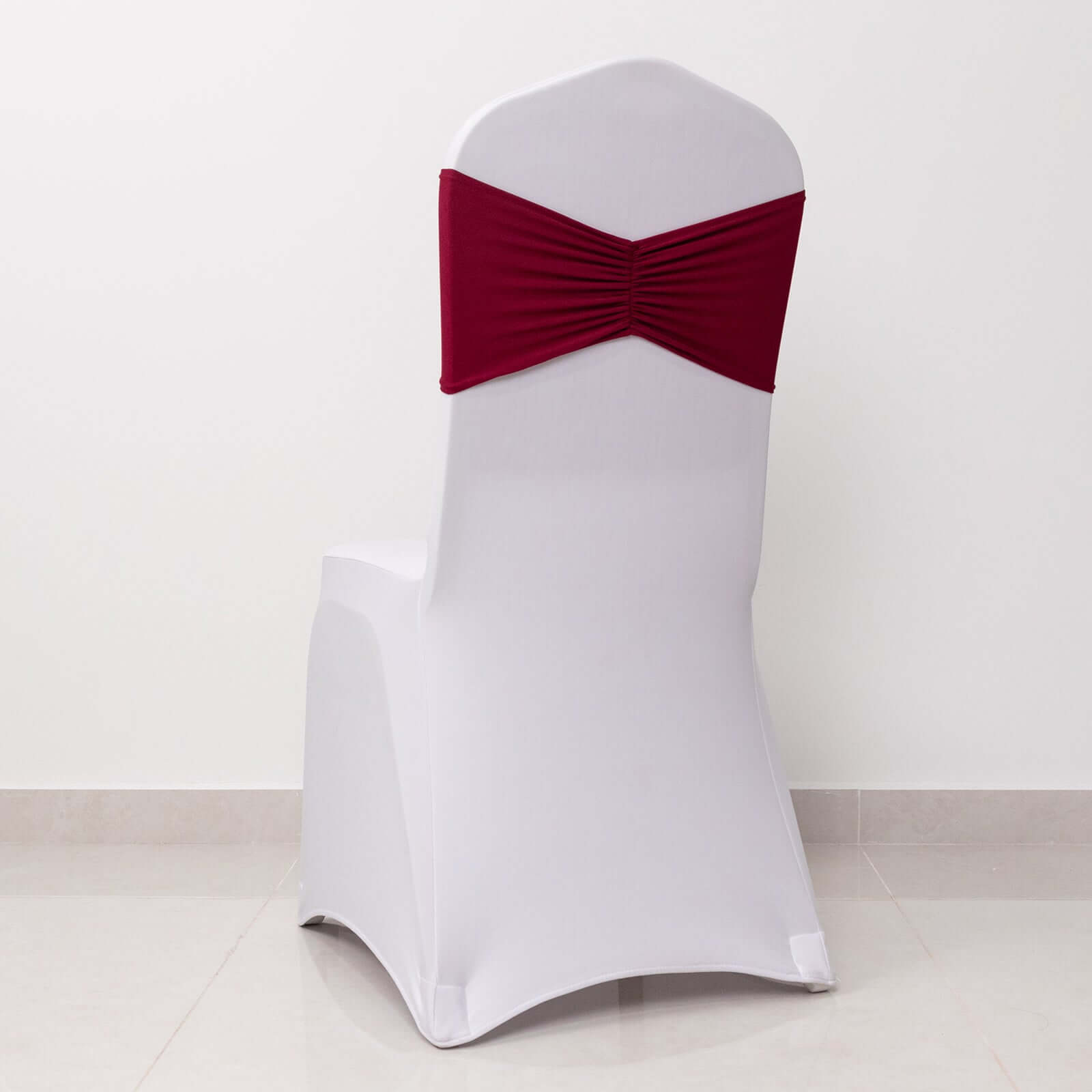 5 Pack Spandex Chair Sashes Burgundy Ruffled Style - Wide Easy to Use Stretch Chair Bands 8"x13"