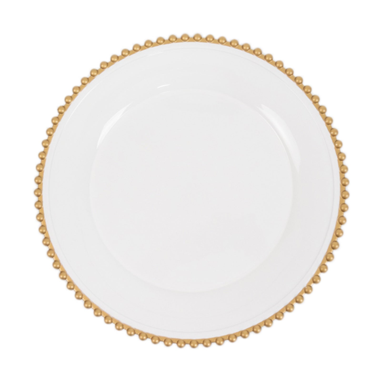 6-Pack Acrylic Round Charger Plates 13" in White with Gold Beaded Rim, Decorative Dinner Party Charger Tableware