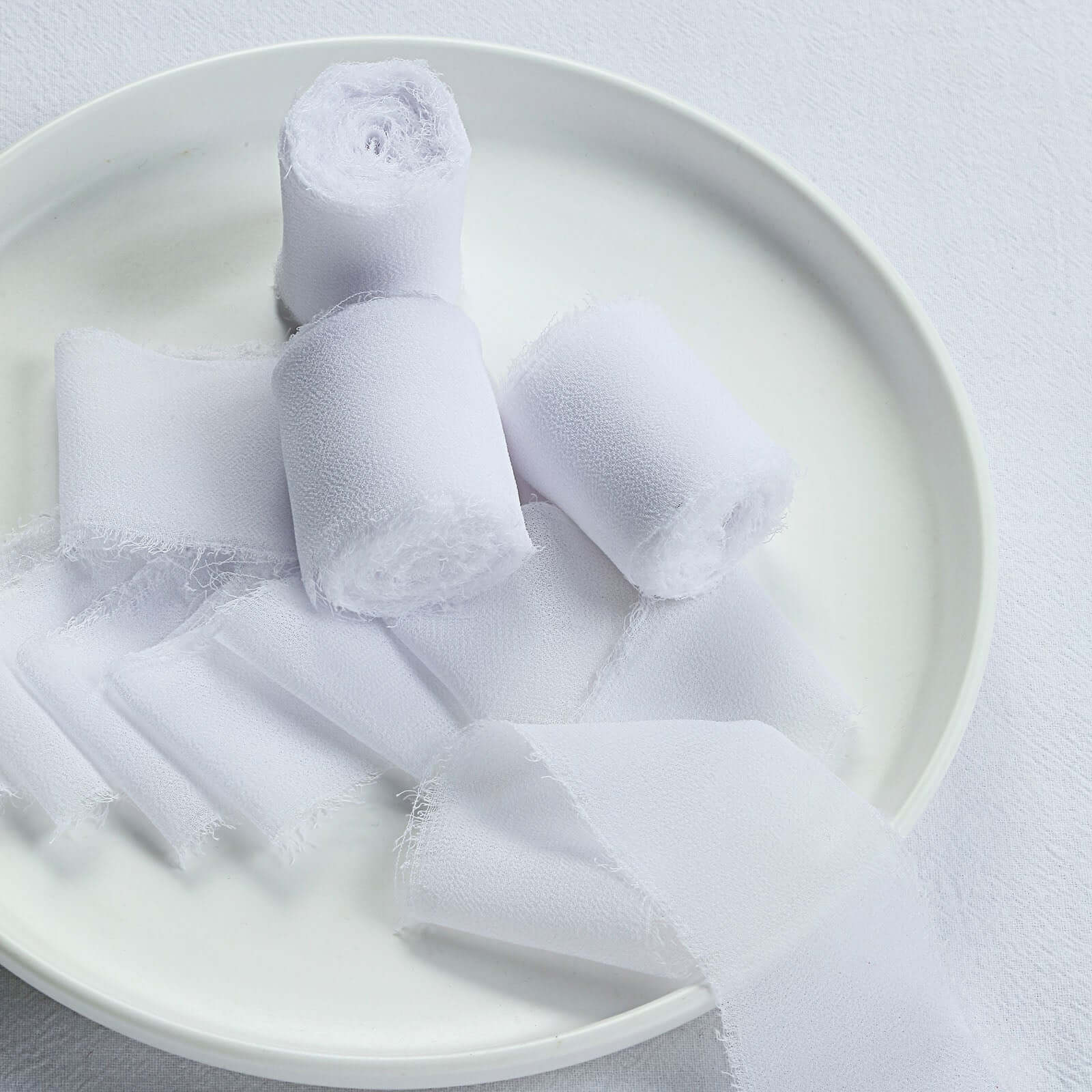 2 Pack 6yd White Silk-Like Chiffon Linen Ribbon Roll For Bouquets, Wedding Invitations Gift Wrapping