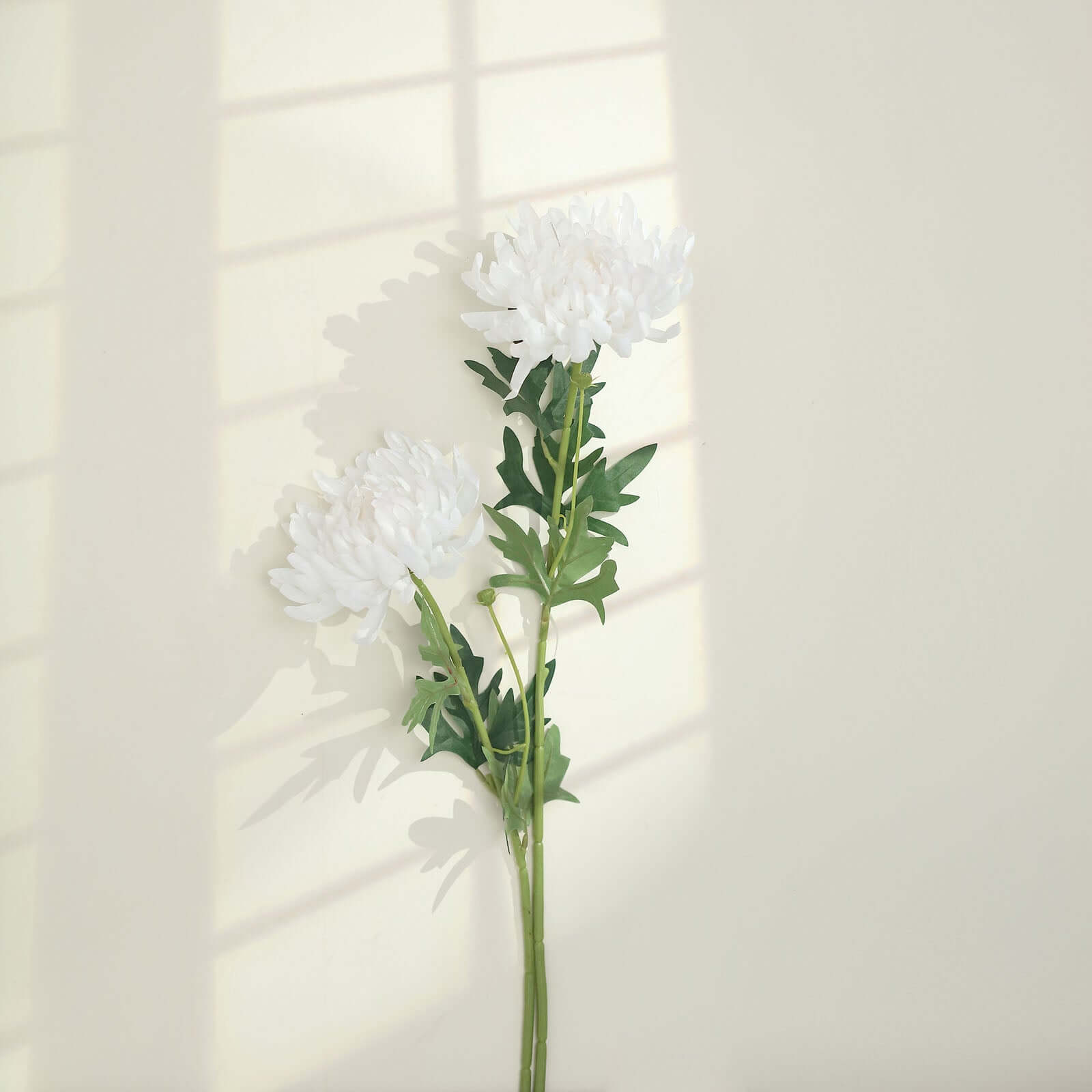3 Stems White 27" Artificial Silk Chrysanthemum Bouquet Flowers, Large Faux Mum Branches