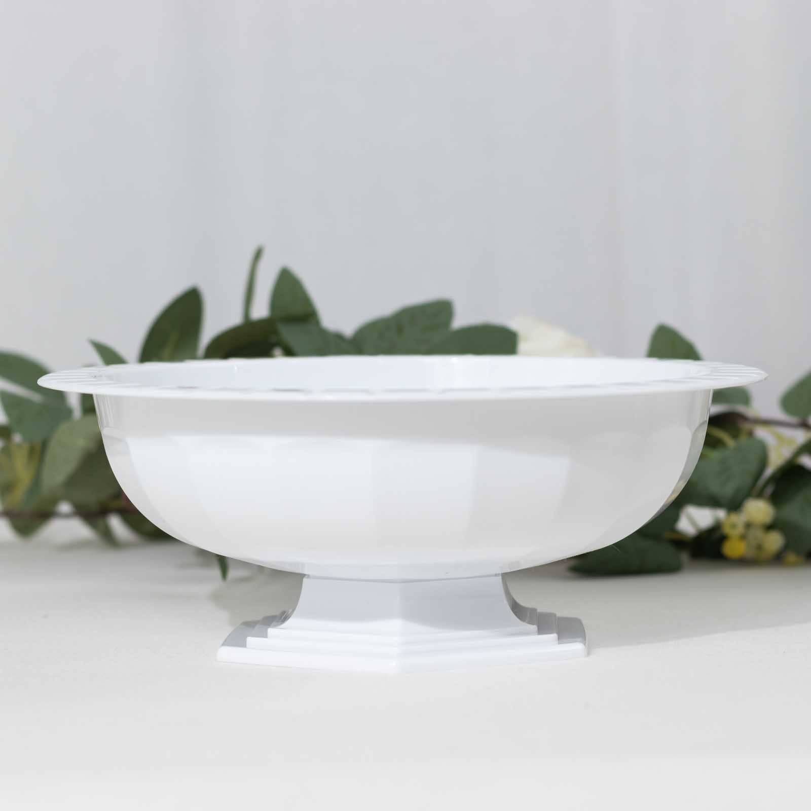 3-Pack Plastic Footed Compote Bowl Flower Vases Roman Style White - Round Decorative Pedestal Table Centerpieces 10"
