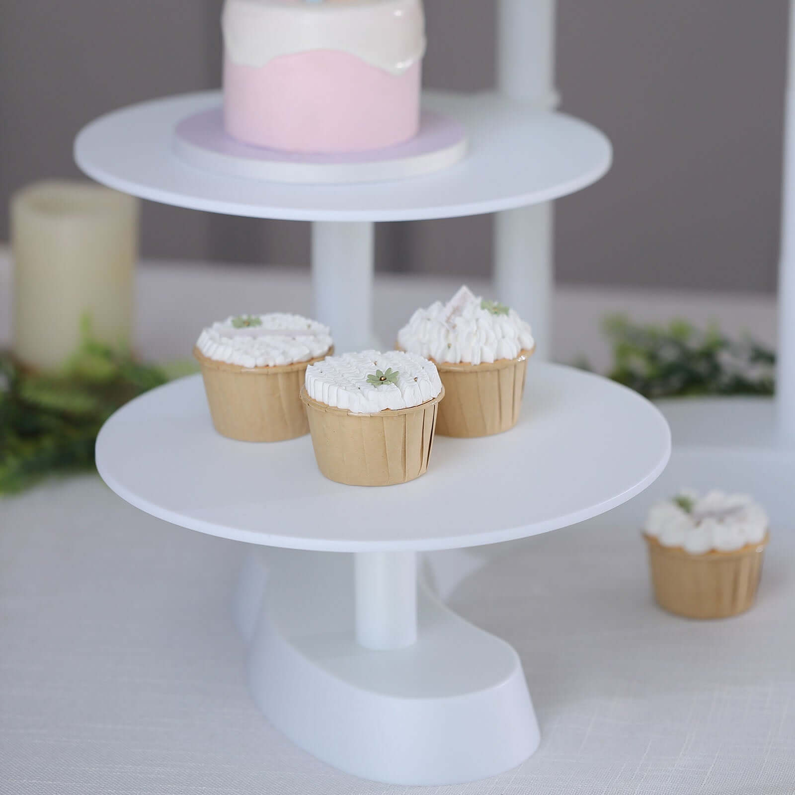 4-Tier Plastic Cake Stand with Half Moon Base White for Weddings Tea Parties & Home Gatherings 17"