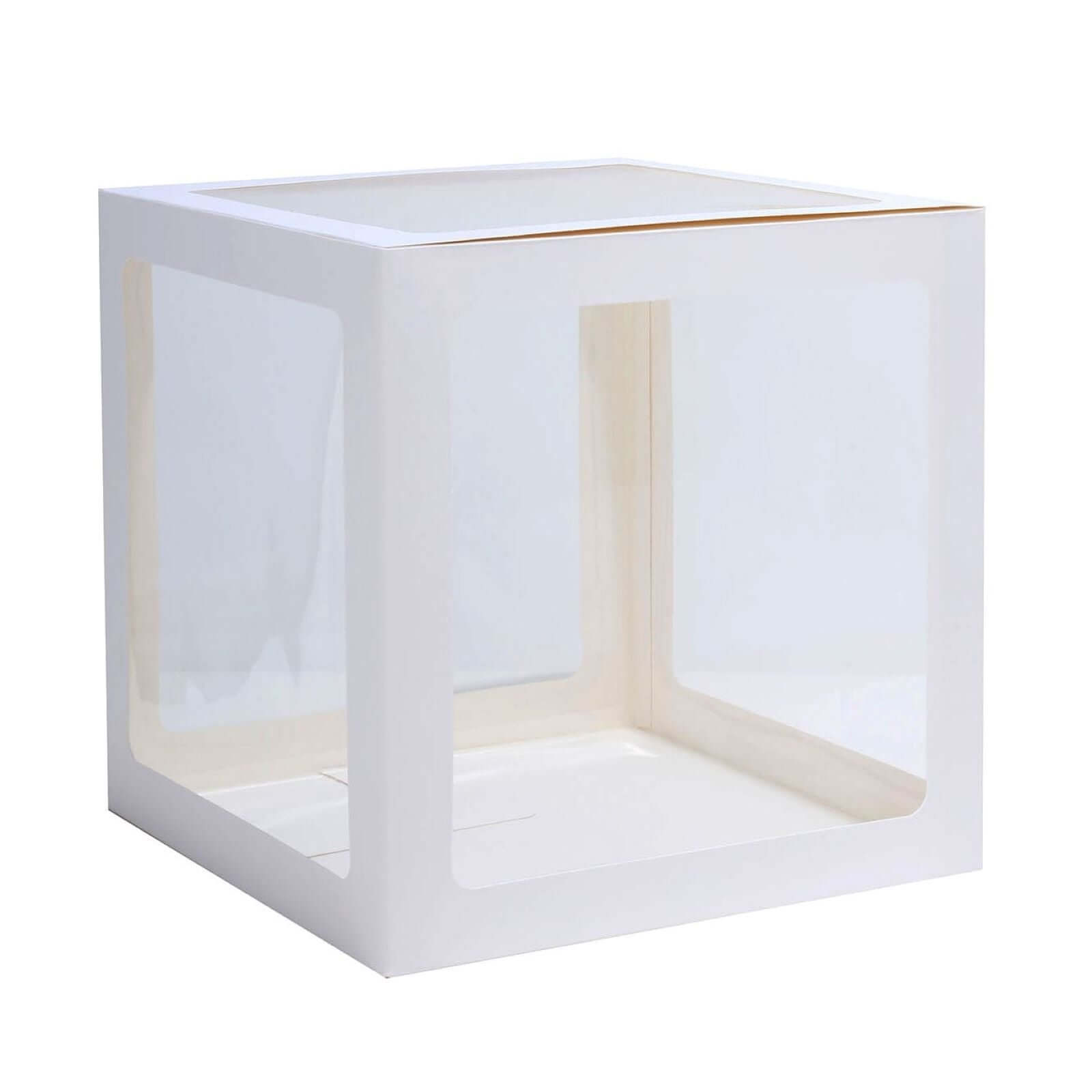 2 Pack 12" White Clear Baby Shower Party Decoration Boxes, Transparent DIY Balloon Boxes