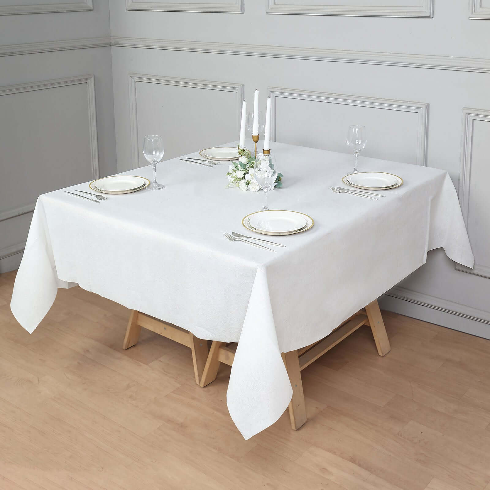 Paper Airlaid Tablecloth Square White - Disposable Linen-Feel Table Cover 70"x70"