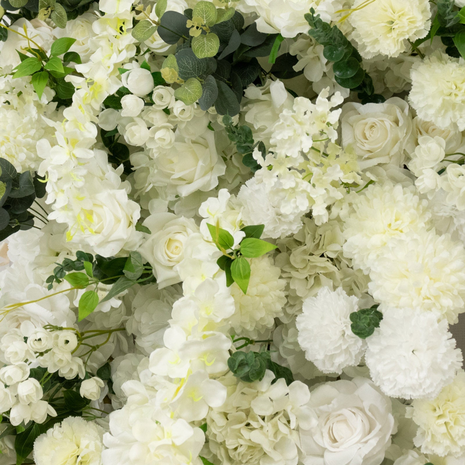 8ftx8ft Roll Up Flower Backdrop for Arch Stand, White with Fabric Backing - Artificial Silk Roses, Hydrangeas & Chrysanthemums for Weddings