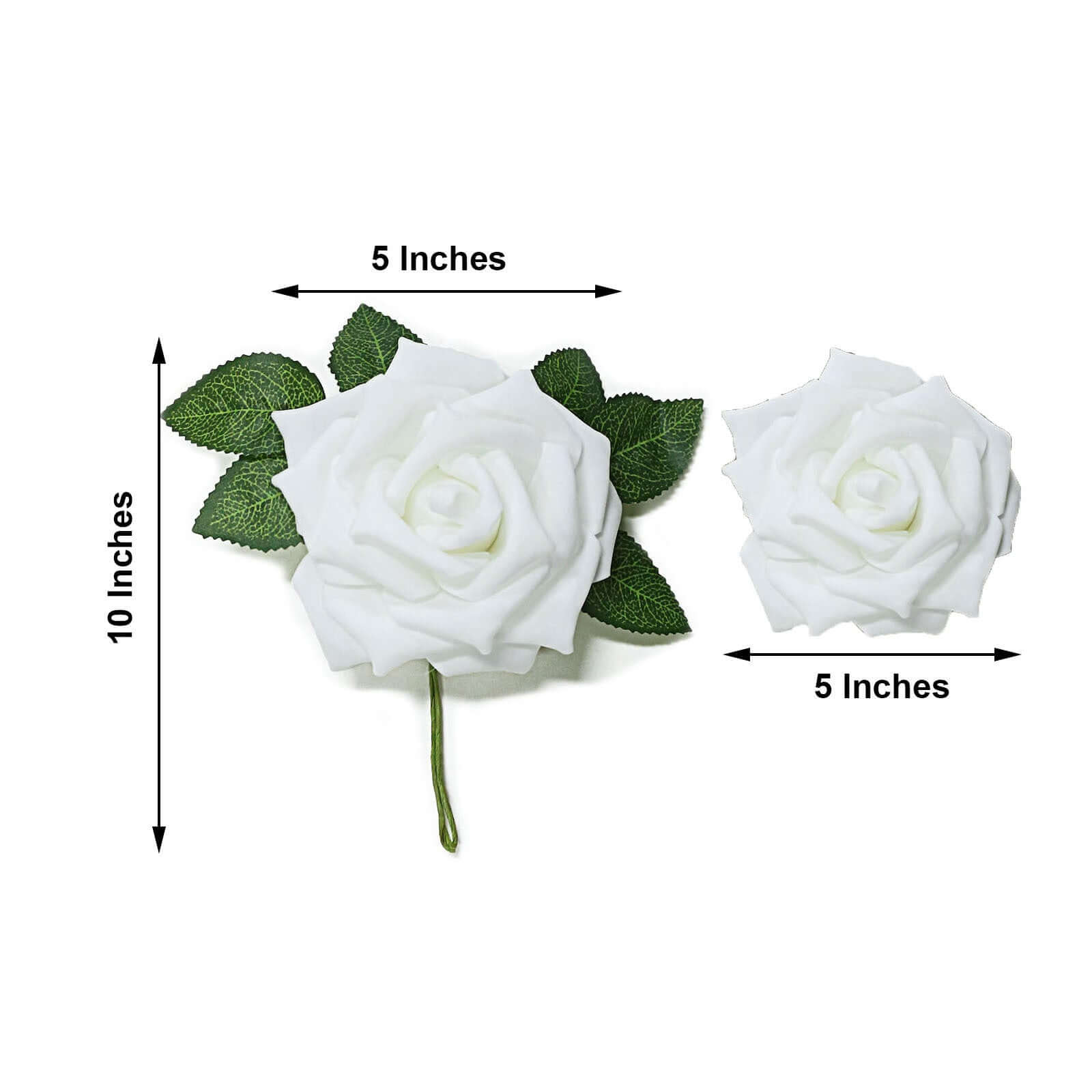 24 Roses 5" White Artificial Foam Flowers With Stem Wire and Leaves