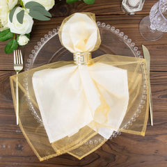 10 Pack Organza 23"x23" Napkins Gold - Exquisite Sheer Cloth Napkins for Formal & Casual Events