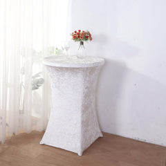 Crushed Velvet Spandex 30" Round Cocktail Table Cover White Smooth Highboy Tablecloth