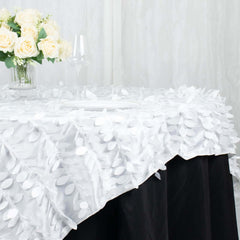 Taffeta 72"x72" Table Overlay Square Tablecloth White 3D Leaf Petal Design for Stylish Celebrations