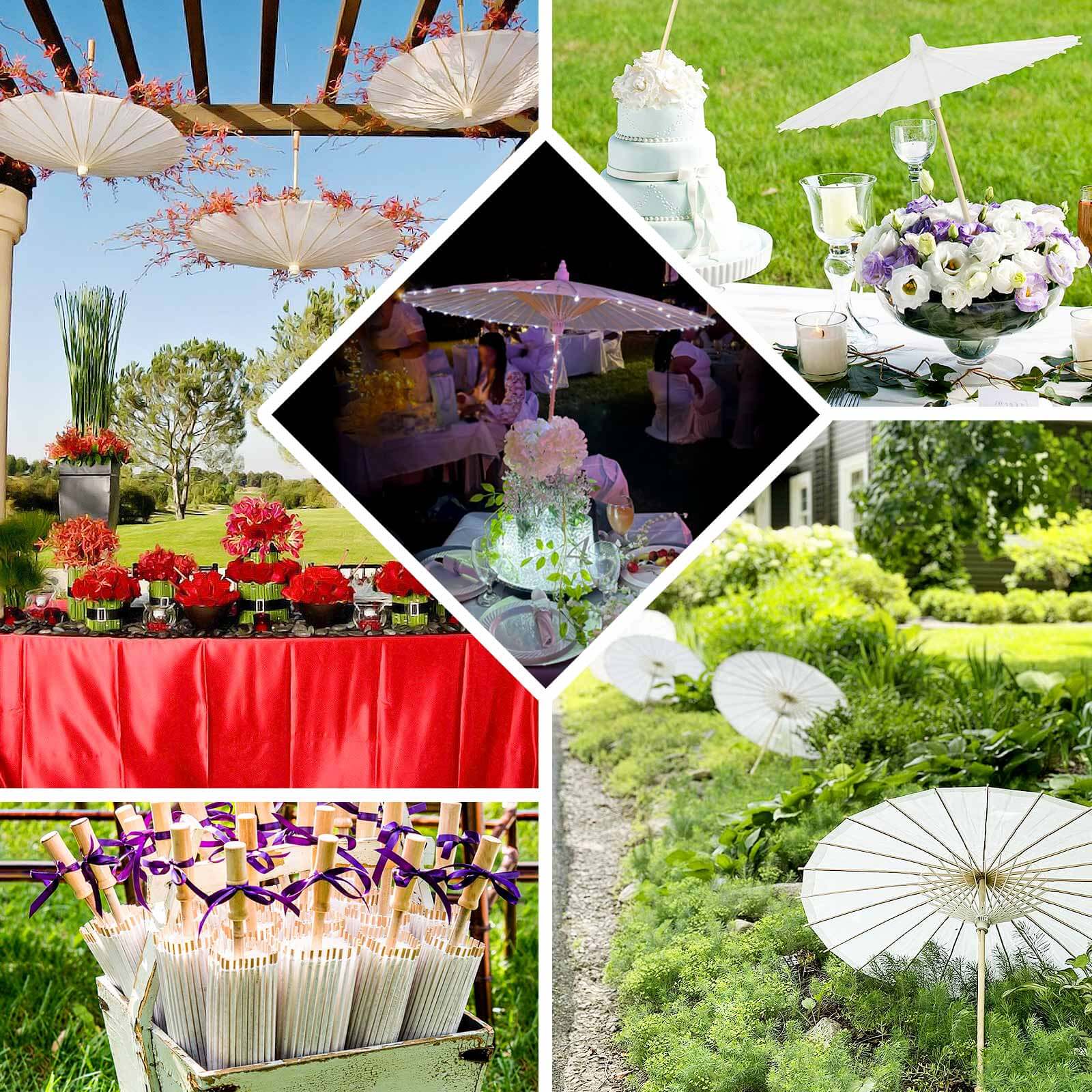 2-Pack Paper and Bamboo Parasol Umbrellas White - Perfect Bridal Shower Photo Props and Table Decorations 32"