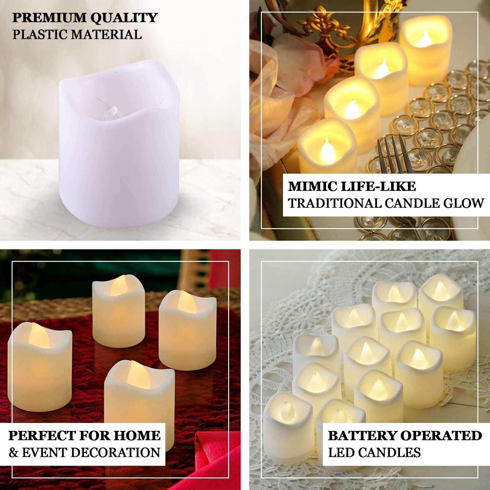 12-Pack LED Votive Candles Classic White Design - Reusable Flameless Battery Operated Lights