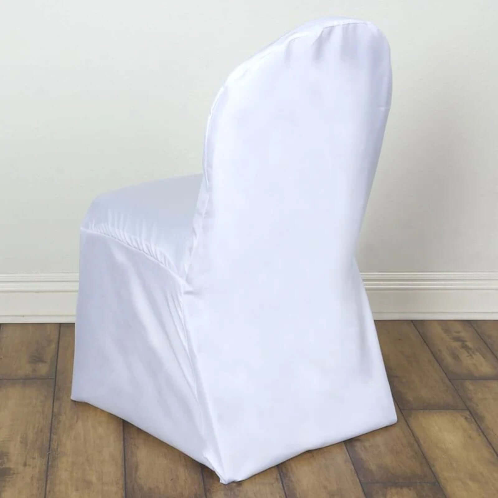 10 Pack Polyester Chair Cover for Banquet Chairs White - Stain-Resistant Reusable Slip-On Slipcover